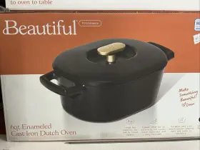 Beaultiful 829486190803 Beautiful 6 Quart Enamel Dutch Oven Black Sesame By Drew Barrymore