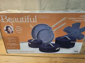 19206-1 Beautiful 12pc Ceramic Non-stick Cookware Set Starry Night Blue New