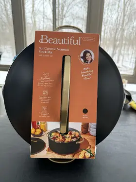 19929 Beautiful 8 Quart Ceramic Non-stick Stock Pot With Strainer Lid Black Sesame