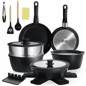 Rtz-21p-bk Becigar 21pcs Ceramic Cookware Set Nonstick Pan Removable Handle Pot