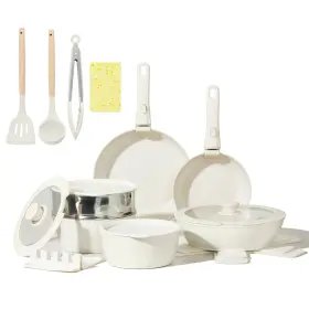 Rtz-21p-cr-1 Becigar Nonstick Ceramic Cookware Set 21pcs With Detachable Handle Pans And Pots