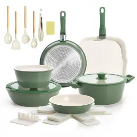 Rtz-23p-cr-1 Becigar 23pcs Ceramic Pots And Pans Set Nonstick Detachable Handle Cookware