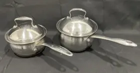 10629 Belgique Lot Of 2 Tool The Trade 1 Quart And Saucepan Pot With Vent Lid/copper Bottom