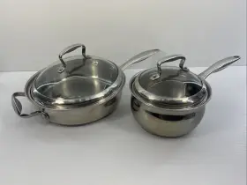 30989 Belgique Set - 3 Quart Stainless Steel 10 Inch Skillet Fry Pan And 2 Pot With Lids