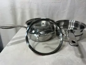Hs0114 Belgique Saucepan And Steamer Set With Lid Silicone Handles Stainless Steel