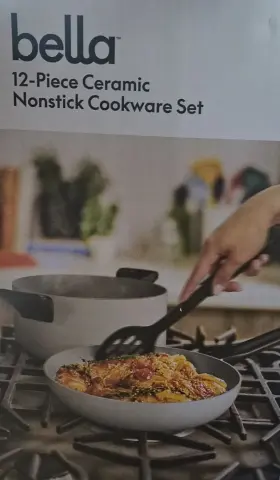 Bella Odj-bls1201 12 Piece Ceramic Nonstick Cookware Set White Pfas Free Oven Safe