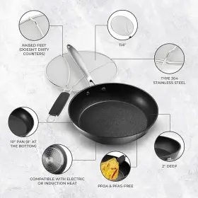 Belwares 850029528586 Frying Pans Nonstick 10 Inch Non Stick Pan With Lid Splatter Screen