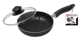 Bc-79030 Bene Casa - Black Nonstick Aluminum Frying Pan With Glass Lid 6 In