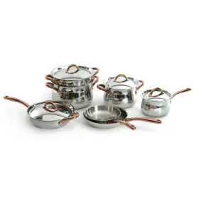 1111004 Berghoff Ouro 11-piece Stainless Steel Nonstick Cookware Set In Silver And Rose