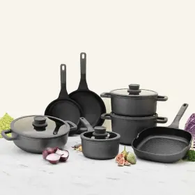 8500853 Berghoff Stone 11-piece Cast Aluminum Nonstick Cookware Set In Black With Glass
