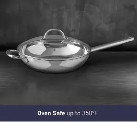Bergner 850032628631 Gourmet Stainless Steel 12 Inch Fry Pan Vented Glass Lid Non Stick New Box