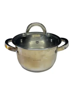 S0174-07424 Bergner Stainless Steel 1.5l Double Handle Saucepan Pot With Glass Lid