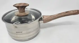 S0174 Bergner Stainless Steel Round Shaped Handle Saucepan With Glass Lid