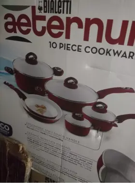 07602 Bialetti Aeternum Ceramic Nonstick Cookware Set 10 Piece Red/white