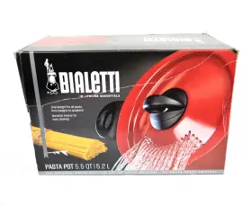 Bialetti 076753075503 Oval Aluminum 5.5 Quart Pasta Pot With Strainer Lid Nonstick Red