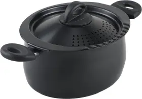 7265 Bialetti 5.5 Quart Pasta Pot With Strainer Lid Charcoal Elongated Oval Fo