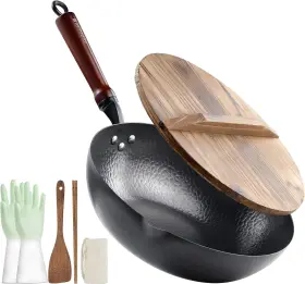 Bielmeier 445021178148 Wok Pan 12.5 Inch Stir Fry With Lid Gloves And Cookware Accessories Carbon Steel