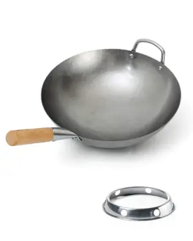 Bielmeier 757173618968 Hand Hammered Wok Pan 14.1 Carbon Steel With Ring Round Bottom Woks