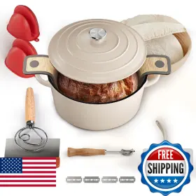 B0f6rz6nr4 Bigfit Cast Iron Dutch Oven For Bread Baking With Banneton Proofing Basket And Sou