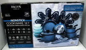 Bklyn Steel Co 840179277762 Co. Zodiac 24-pc. Nonstick Cookware Set-blue