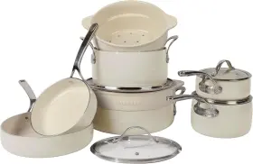 Bloomhouse 085081586797 12 Pc Aluminum Cookware Set With Non-toxic Ceramic Non-stick Oat White