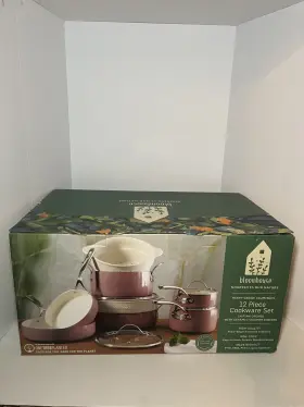 137658.12 Bloomhouse Bloom House Pink 12 Piece Aluminum Pots And Pans Cookware Set