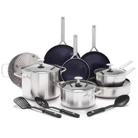 Blue Diamond 885837026214 15-piece Tri-ply Stainless Steel Cookware Set Healthy Ceramic Nonstick Indu