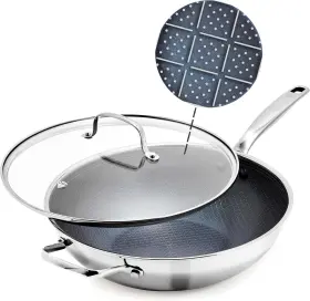 Blue Diamond 885837051186 Hybrid Nonstick Stainless Steel 12 Inch Wok With Lid Pfas-free Ceram
