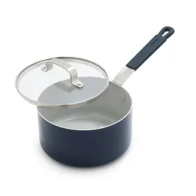 90540263 Bobby Flay 2.54 Quart Ceramic Nonstick Aluminum Sauce Pan With Lid Oxford Blue