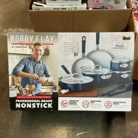 90540314 Bobby Flay 12pc Ceramic Nonstick Cookware Set - Oxford Blue Open Box Read