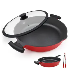 B0f53pl699 Bobikuke 14-inch Large Deep Frying Pan Skillet With Lid 5-quart Non Stick Saute
