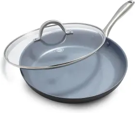 Branded 735343491580 Greenpan 12 Inch Frying Pan Nonstick Ceramic Skillet With Glass Lid Gray