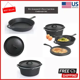 985114407m Branded Megachef Pre-seasoned 5-piece Cast Iron Cookware Set