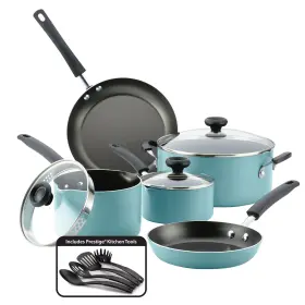 22062 Branded01 Easy Clean 12 Piece Nonstick Pots And Pans Aqua