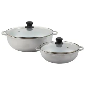 Branded01 726084046122 2.5/7.0 Quart Cast Aluminum Caldero 2 Pc Set With Glass Lid 22/30cm Natural Cooking
