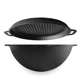Ka15-3 Brizoll 15 L Cast Iron Kazan Wok With Grill Pan Lid Pilaf Lagman Uzbeki Cauldron