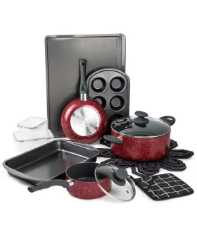 Mac35208 Brooklyn Steel Co. Venus Nonstick Aluminum 16-pc. Cookware Set Red