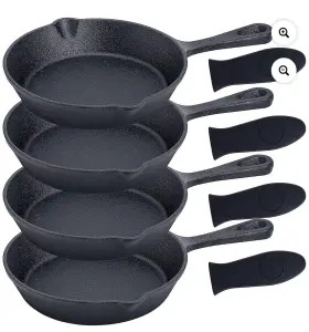 3809-4 Bruntmor New Set Of 4 6 Inch Pre-seasoned Cast Iron Skillets And Silicone Handles