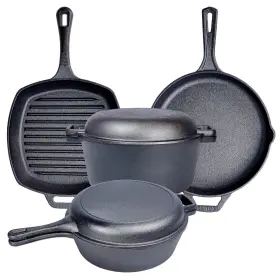 Bruntmor 810746031356 Pre Seasoned 6 Pcs Pots And Pans Set - Double Dutch Oven Crockpot Cooking S