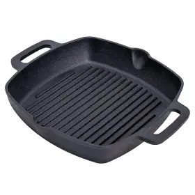 Bruntmor 810746036696 10 Inch Square Cast Iron Grill Pan Steak Pre Seasoned With Easy Grease Drain