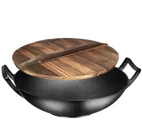Brciw14 Bruntmor 14 Inch Blue Enameled Cast Iron Wok/pot - Nonstick Skillet Pan With Large Loo