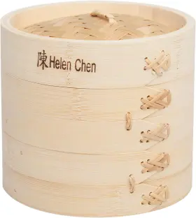 97080 By Hic Brands That Cook Bamboo Food Steamer With Lid 6 Inch 2 Tier Basket For Dumplings Bao Vegetabl