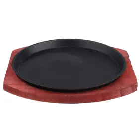 Cabilock 362939278330 Sizzling Plate With Wooden Base Steak Cast Iron Griddle Fajit