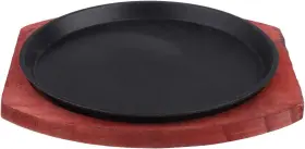 5031p10mzk Cabilock Non-stick Cast Iron Grill Pan With Wooden Base 7.4 Inch Round As Shown