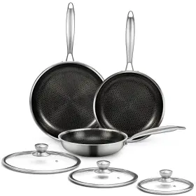 B0d17q2x2q Cadivizzo 6pc Stainless Steel Frying Pan Set With Lids Honeycomb Nonstick