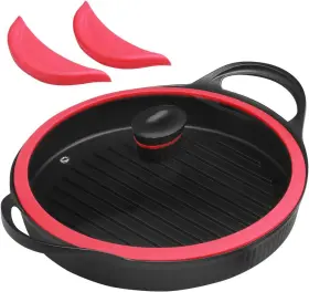 Cainfy 783902173569 11.5 Inch Round Nonstick Grill Pan With Lid Aluminum Stovetop Griddle