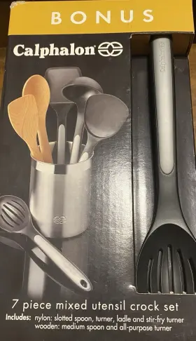 Calphalon 016853042043 7 Piece Cookware Mixed Utensil Set Spoons Turners Scraper Crock New