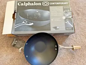 Calphalon 016853068203 Contemporary Nonstick 12 Inch Flat Bottom Wok New Nib