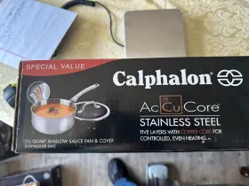 1833877 Calphalon Accucore Stainless Steel 2 1/2 Quart Shallow Sauce Pan And Cover