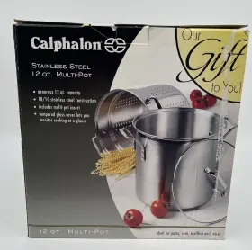 8612 Calphalon 12 Quart Sauce Pot With Strainer Insert Stainless Steel Lid And Box
